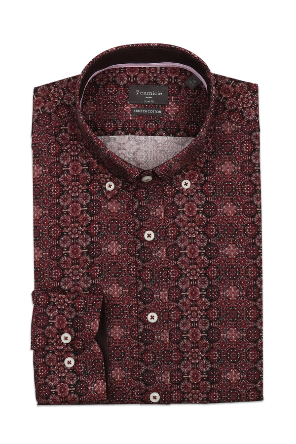 Leonardo Sport Herren Hemd Poplin Stretch Rot Grau