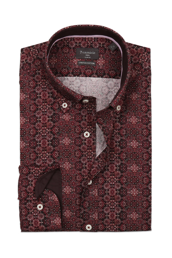 Leonardo Sport Herren Hemd Poplin Stretch Rot Grau