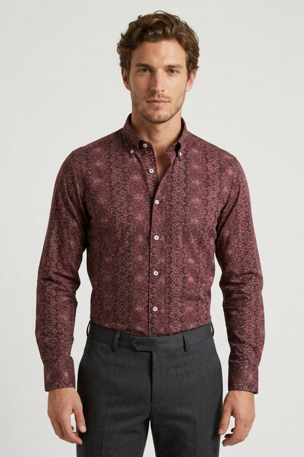 Leonardo Sport Herren Hemd Poplin Stretch Rot Grau