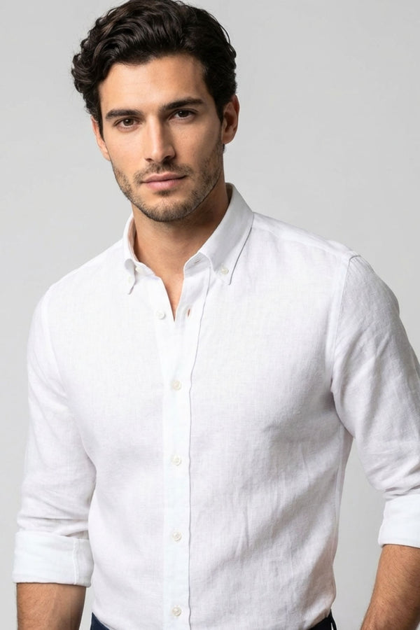Camisa Hombre Leonardo Essential Lino Blanco