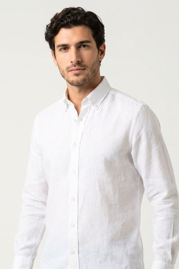 Camisa Hombre Leonardo Essential Lino Blanco
