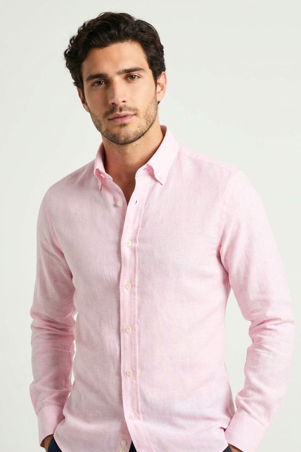 Leonardo Essential Herren Hemd Leinen Rosa