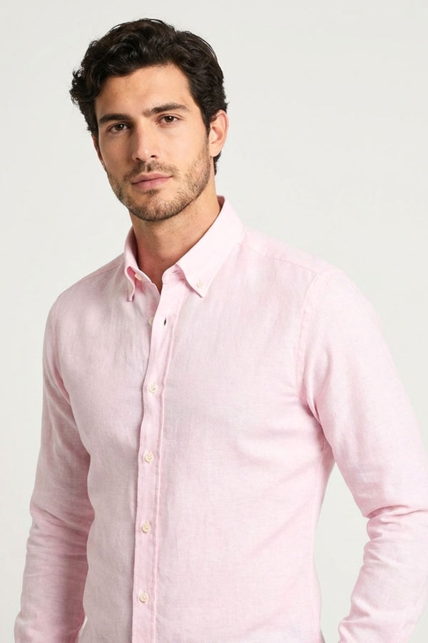Leonardo Essential Herren Hemd Leinen Rosa