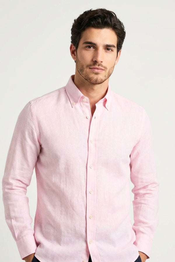 Leonardo Essential Herren Hemd Leinen Rosa