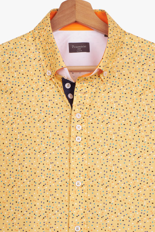 Donatello Iconic Poplin Man Shirt Yellow Blue