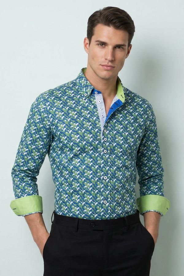 Camisa Hombre Donatello Iconic Popelin Verde Azul
