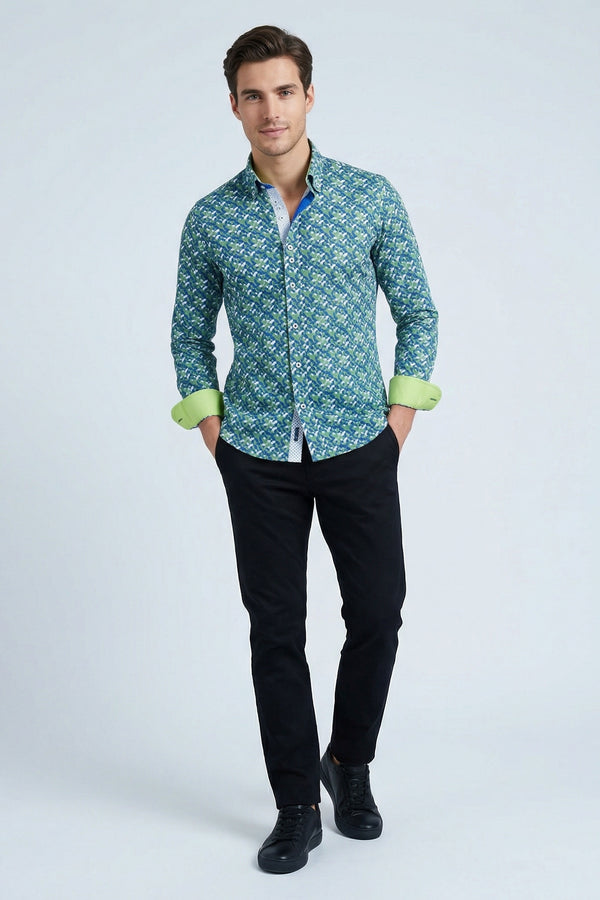 Camisa Hombre Donatello Iconic Popelin Verde Azul