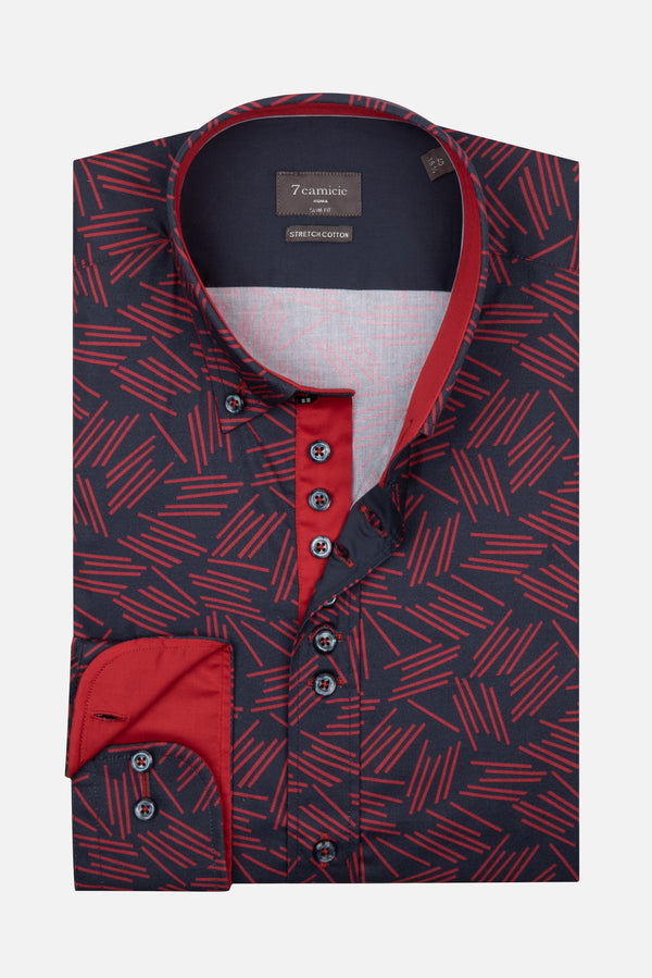 Camicia Uomo Donatello Sport Popelin Stretch Blu Rosso