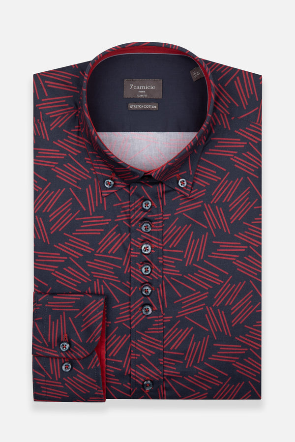 Camicia Uomo Donatello Sport Popelin Stretch Blu Rosso