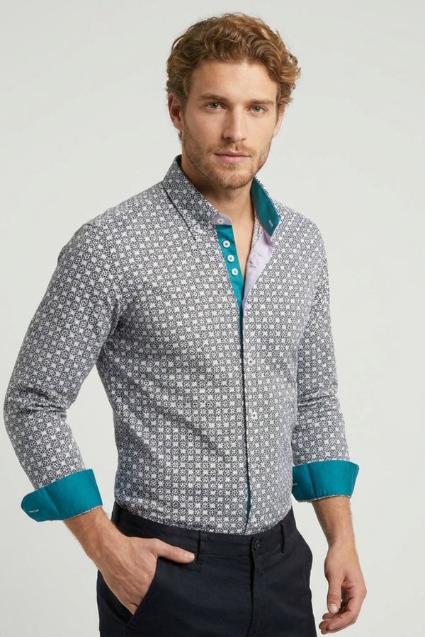 Camisa Hombre Donatello Iconic Popelin Stretch Blanco Negro