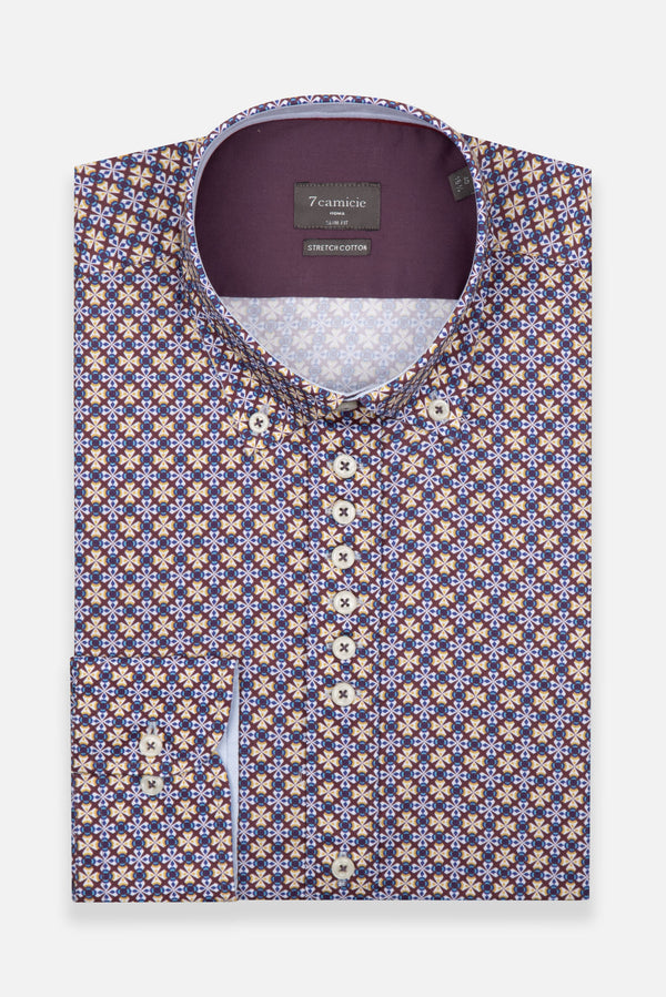 Donatello Sport Poplin Stretch Man Shirt Purple White