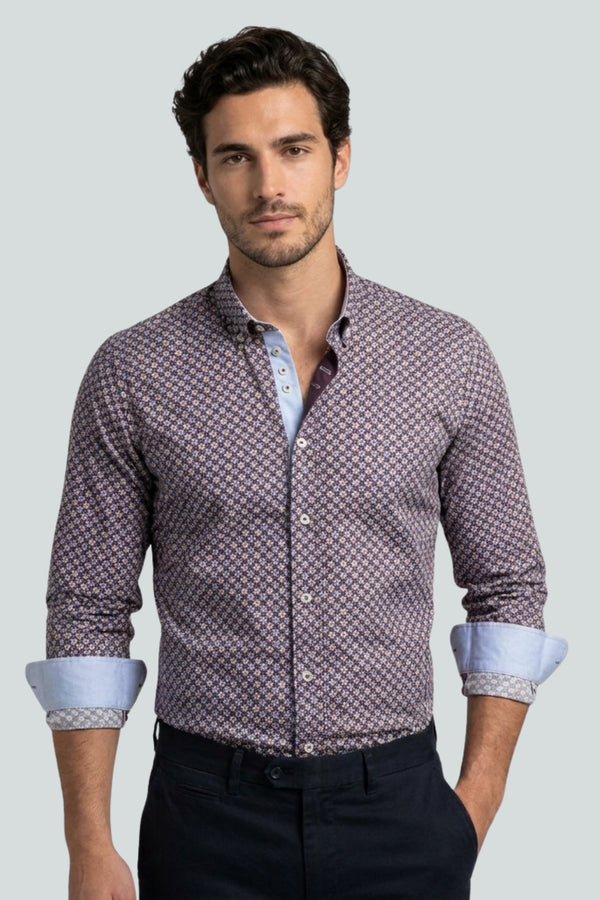Chemise Homme Donatello Sport Popelin Stretch Violet Blanc