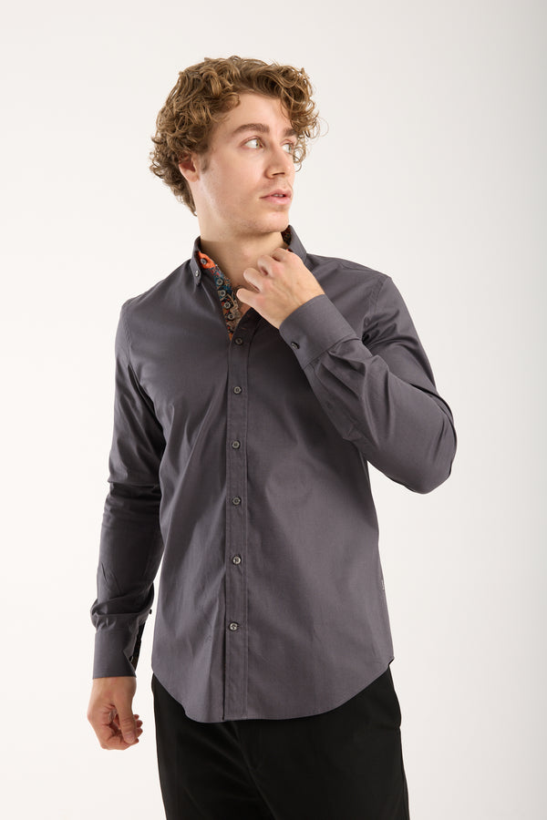 Chemise Homme Donatello Iconic Popelin Stretch Gris