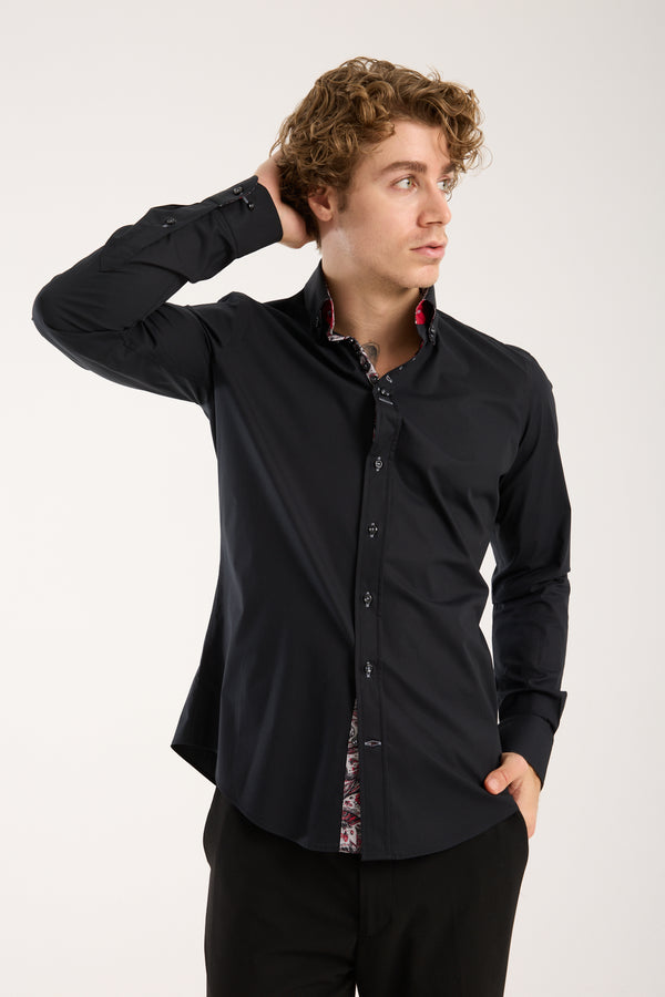 Camicia Uomo Donatello Iconic Popelin Stretch Nero