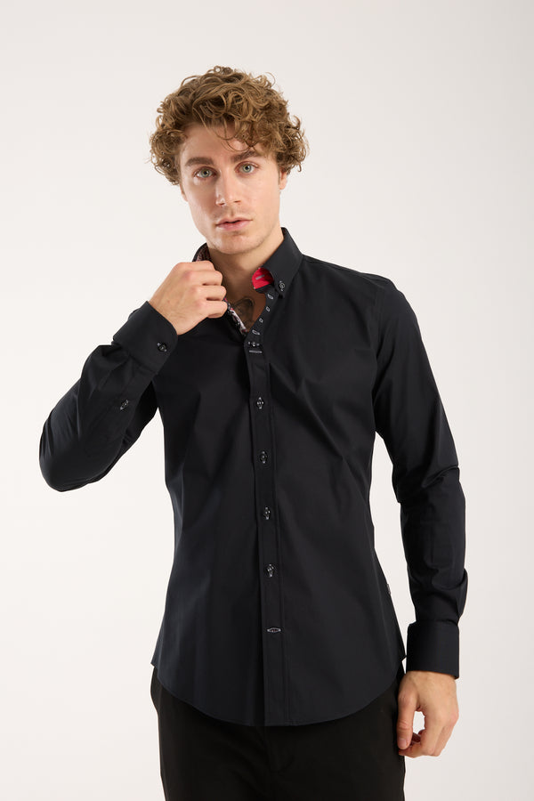 Camicia Uomo Donatello Iconic Popelin Stretch Nero