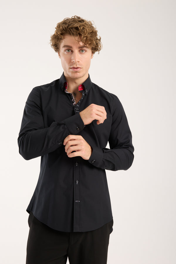 Camicia Uomo Donatello Iconic Popelin Stretch Nero