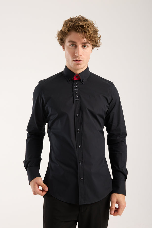 Camicia Uomo Donatello Iconic Popelin Stretch Nero