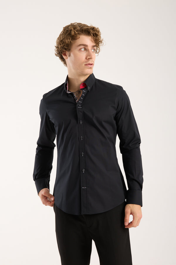 Camicia Uomo Donatello Iconic Popelin Stretch Nero