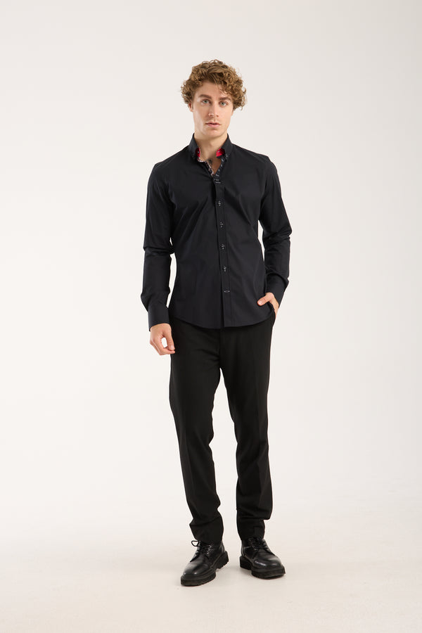 Camicia Uomo Donatello Iconic Popelin Stretch Nero