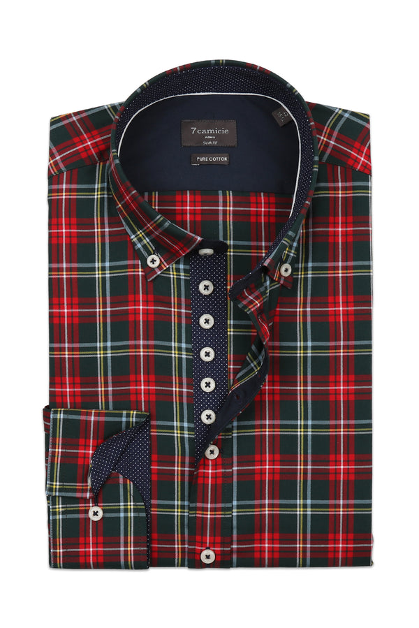 Donatello Iconic Herren Hemd Twill Grun Rot