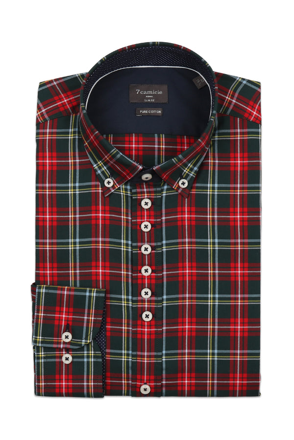 Donatello Iconic Herren Hemd Twill Grun Rot