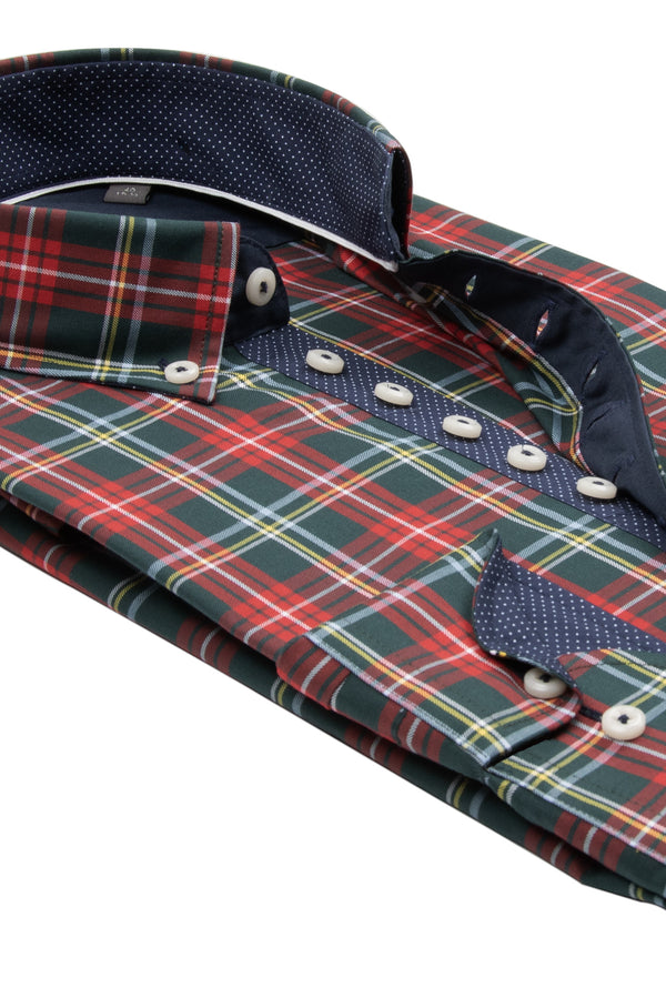 Donatello Iconic Herren Hemd Twill Grun Rot