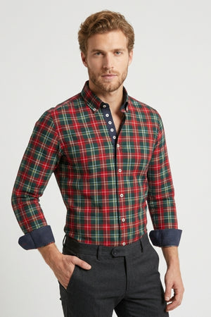 Donatello Iconic Herren Hemd Twill Grun Rot