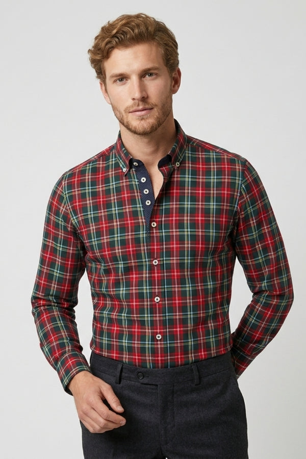 Donatello Iconic Herren Hemd Twill Grun Rot