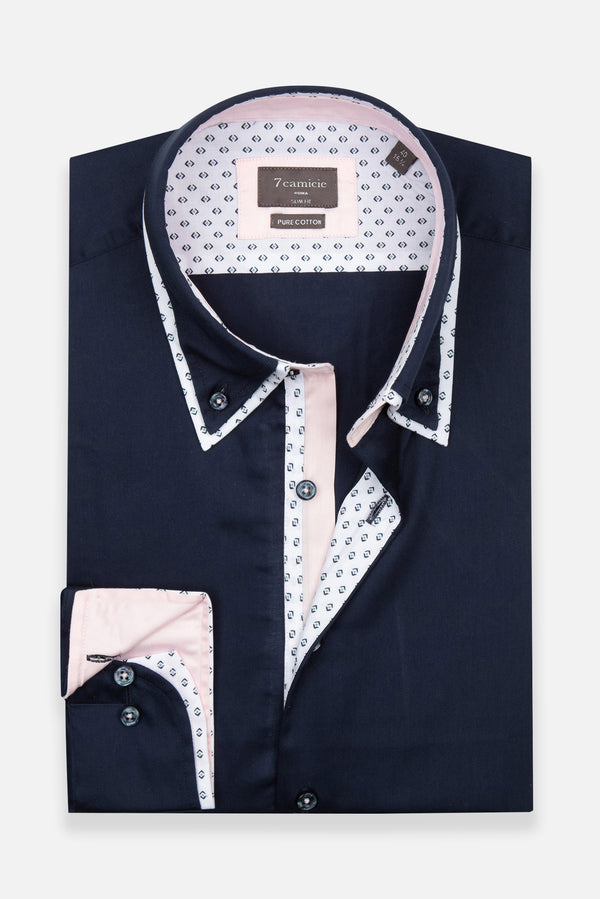 Camicia Uomo Sport Satin Blu