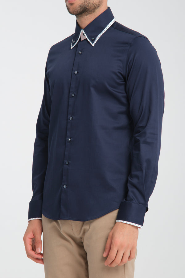 Chemise Homme Sport Satin Bleu