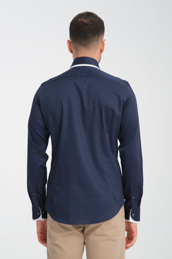 Camicia Uomo Sport Satin Blu