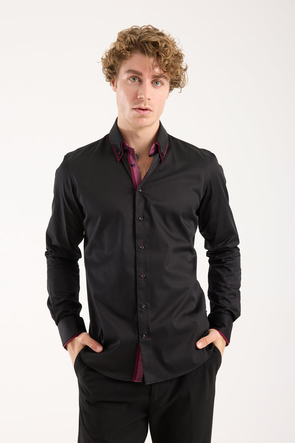Chemise Homme Satin Noir