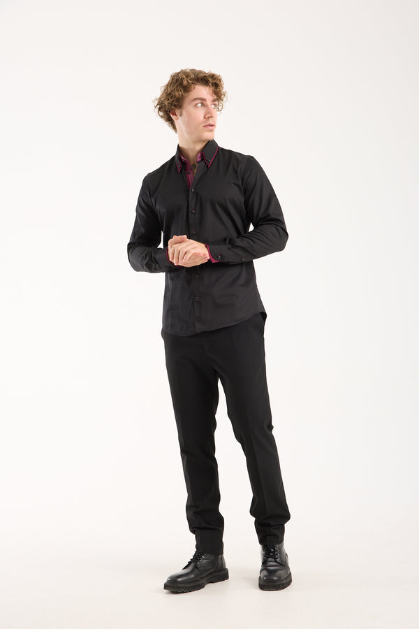 Chemise Homme Satin Noir