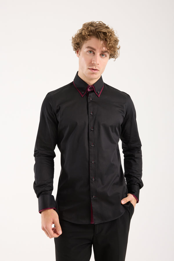 Chemise Homme Satin Noir