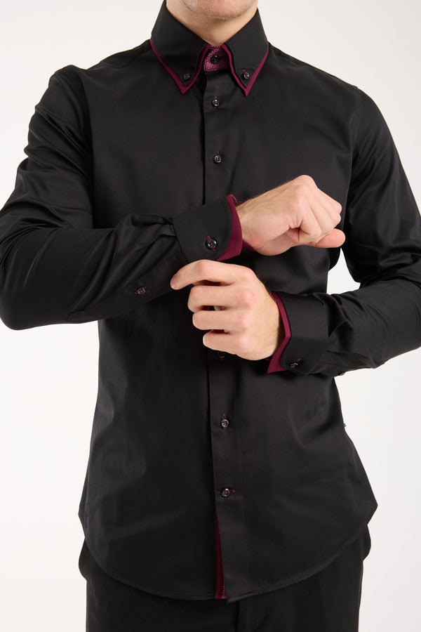 Chemise Homme Satin Noir
