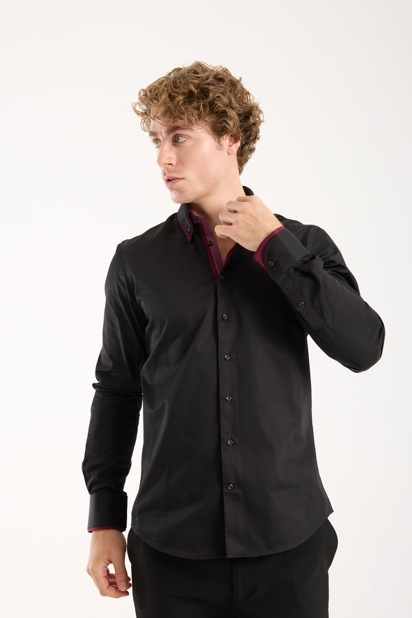 Chemise Homme Satin Noir