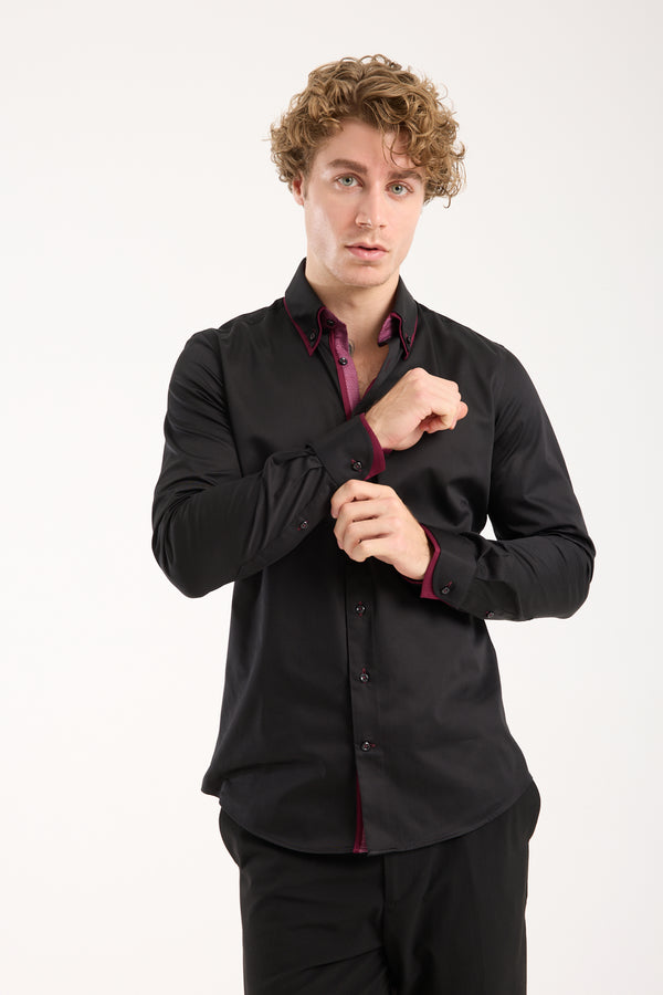 Chemise Homme Satin Noir