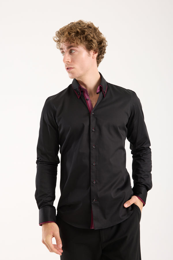 Chemise Homme Satin Noir