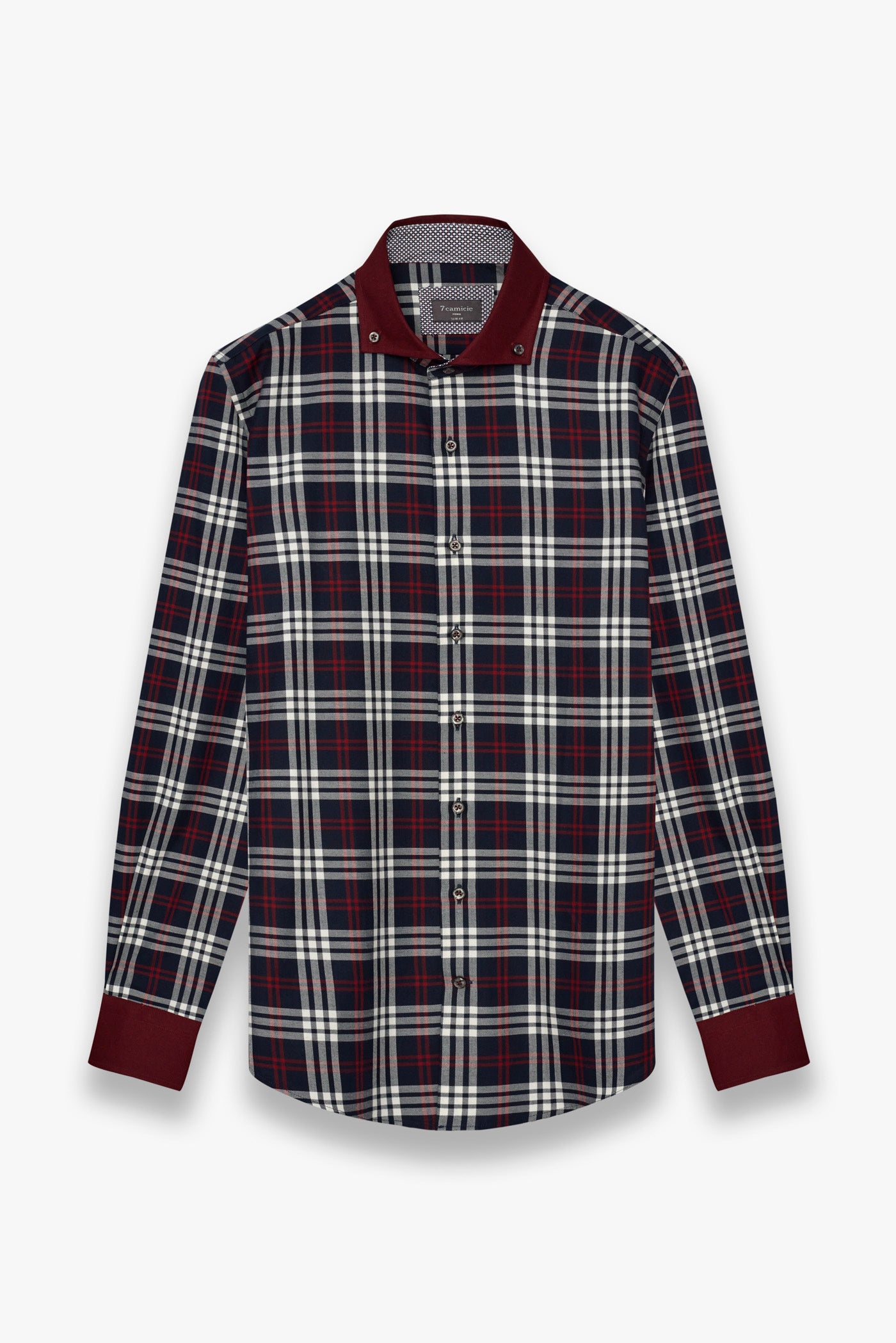 Camicia Collo italiano Quadri Twill Rosso da Uomo Camicia Collo italiano Quadri Twill Rosso da Uomo