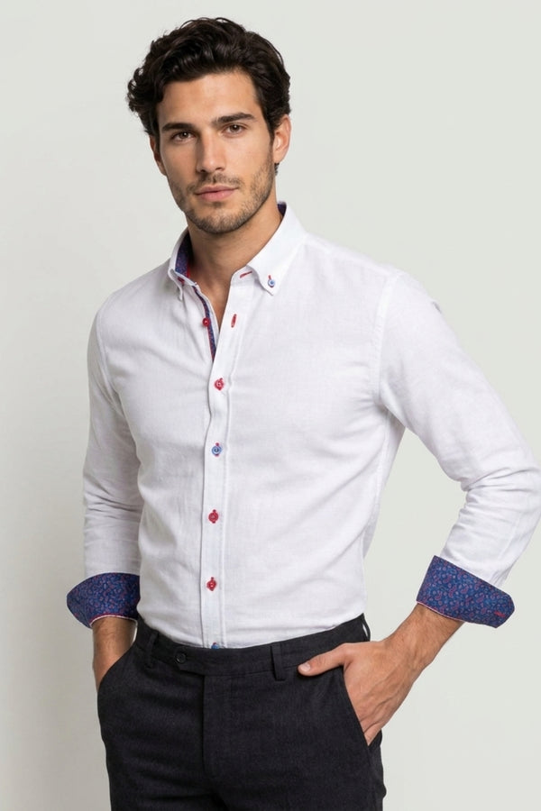Sport Herren Hemd Leinen Weiss