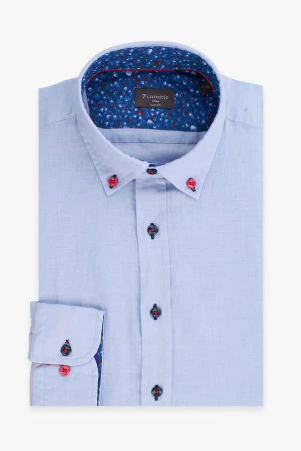 Camicia Uomo Sport Lino Celeste