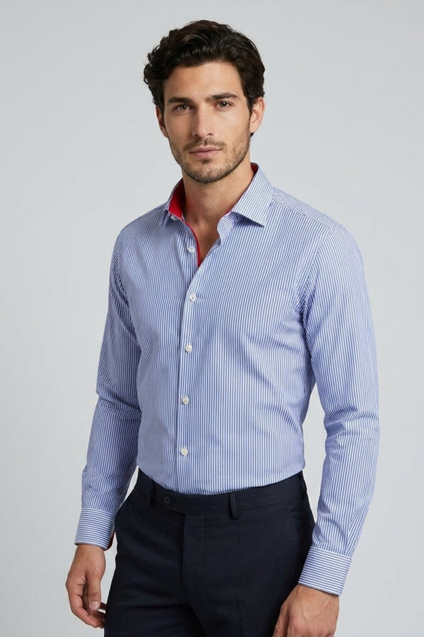 Camicia Uomo Sport Popelin Bianco Blu No Stiro