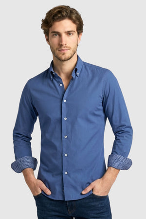 Herren Hemd Popelin Blau Buegelfreie