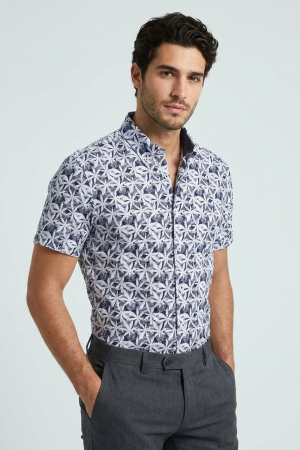 Chemise Homme Manche Courte Leonardo Sport Lin Bleu Blanc