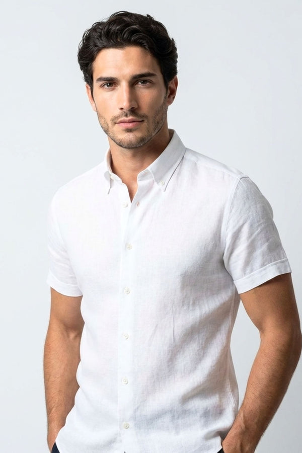 Camisa Hombre Manga corta Leonardo Sport Lino Blanco