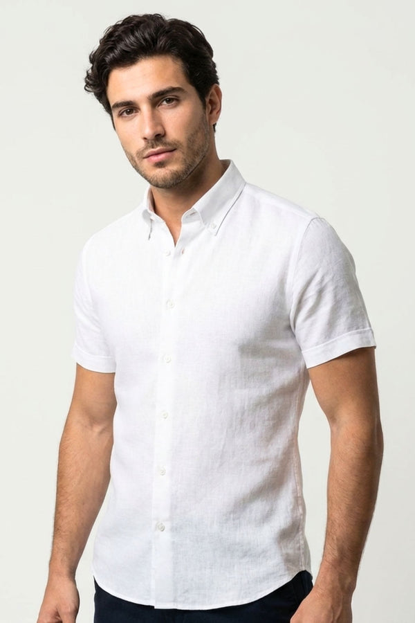 Camisa Hombre Manga corta Leonardo Sport Lino Blanco