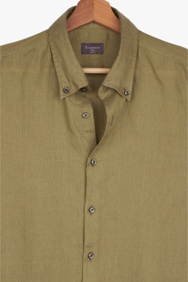 Camicia Uomo Manica Corta Leonardo Sport Lino Verde