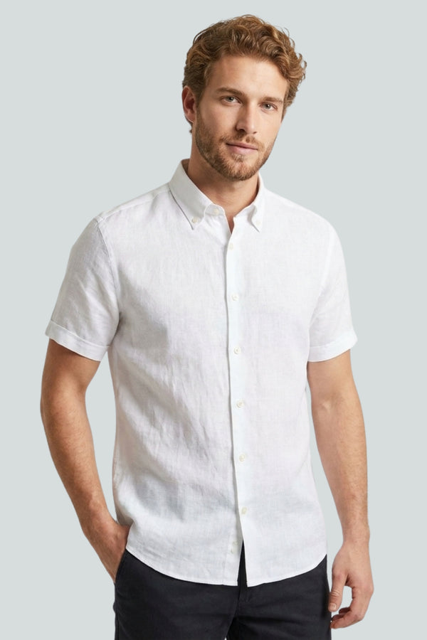 Camisa Hombre Manga corta Leonardo Sport Lino Blanco