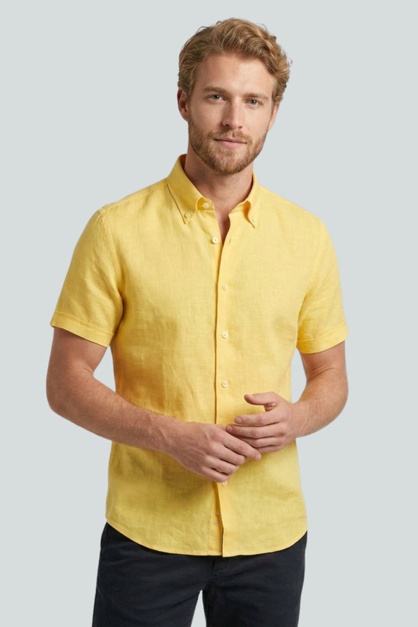 Camisa Hombre Manga corta Leonardo Sport Lino Amarillo