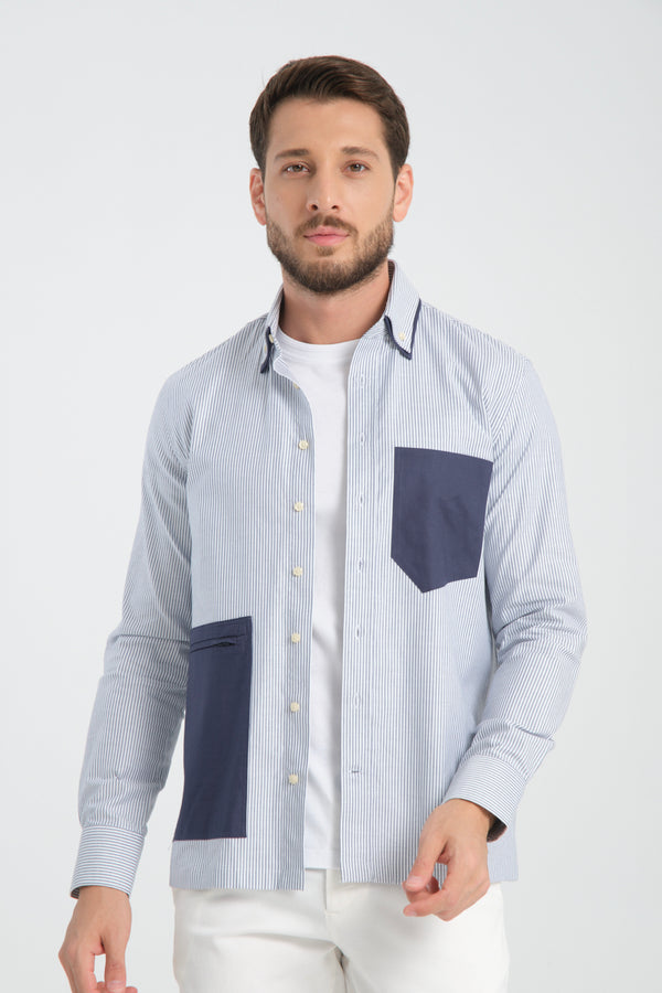 Camicia Uomo Sport Oxford Blu Bianco